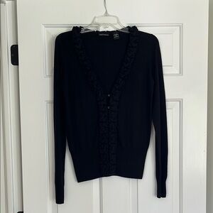 Super Cute Lightweight Black Cardigan Sweater with Ruffle Detail